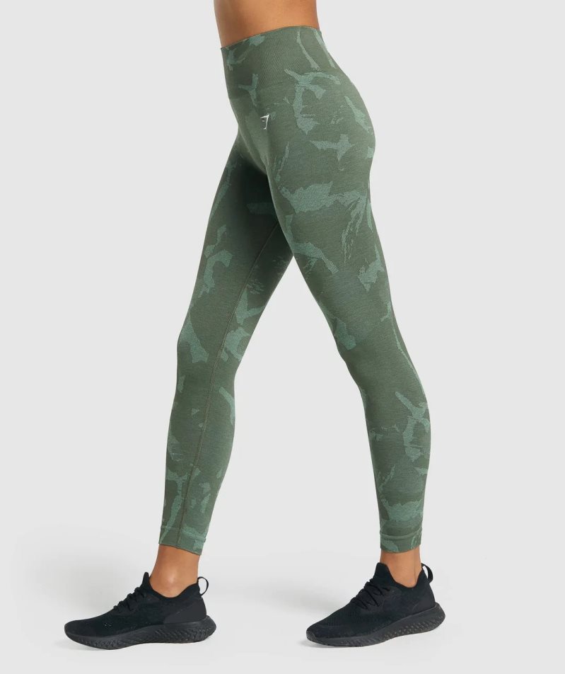 Women's Gymshark Adapt Camo Seamless Leggings Green | CA D78015